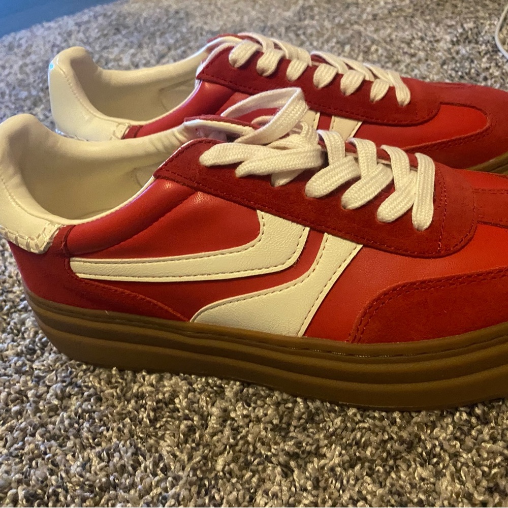 Steve Madden Red Suede Dodge Sneakers - Picture 2 of 4